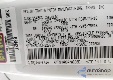 2018 Toyota Tacoma Sr from USA, damaged, VIN 5TFRX5GN4JX128736